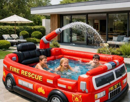 Inflatable Firetruck Pool | A Bold Summer Garden Statement Inflatable Firetruck Pool