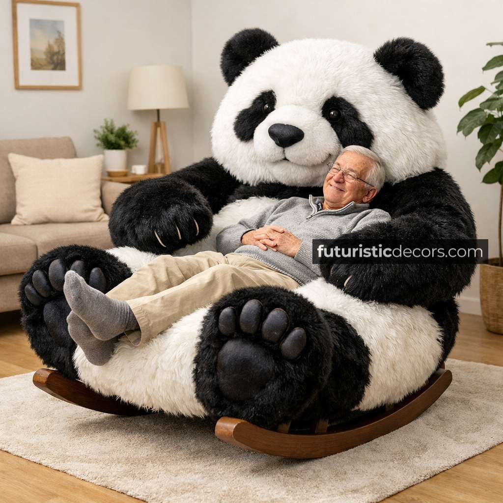 fluffy panda-shaped rocking chairs