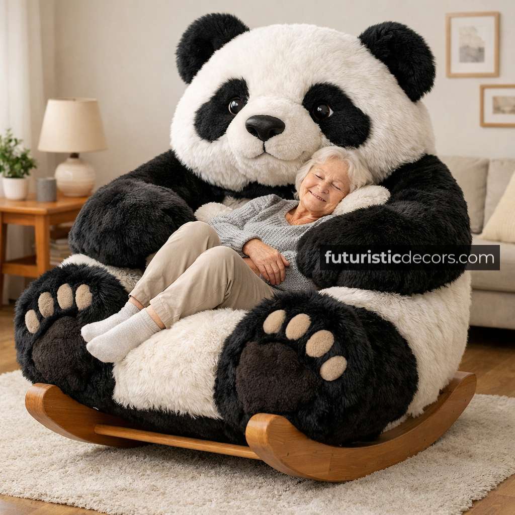 fluffy panda-shaped rocking chairs