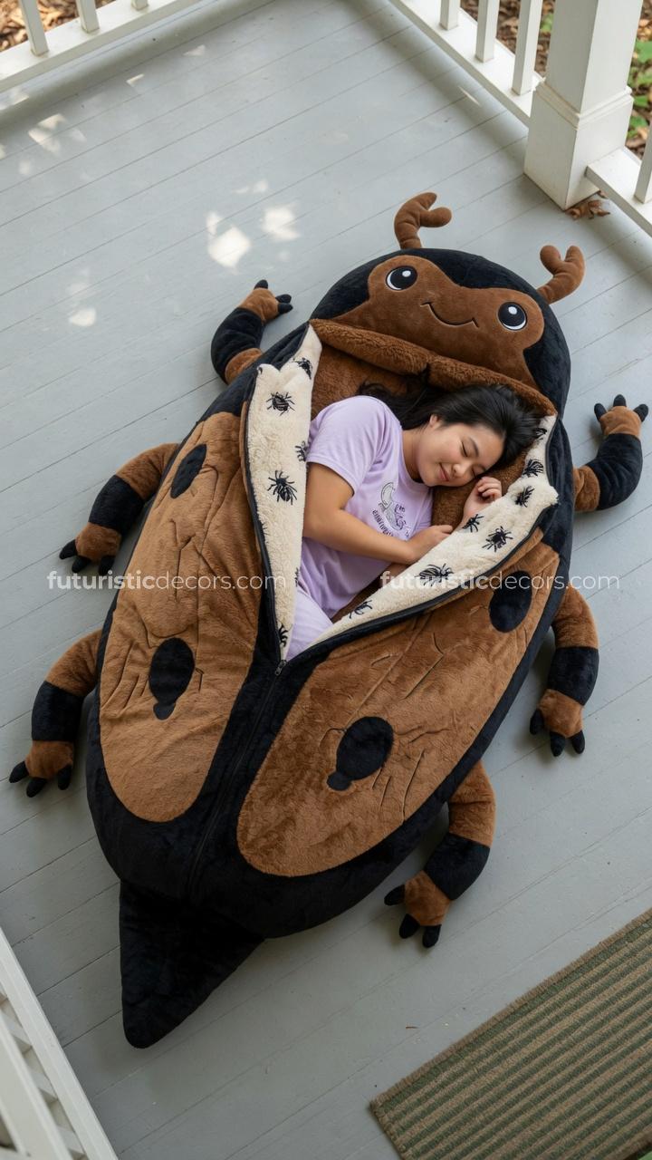 hugging beetle-shaped sleeping bag
