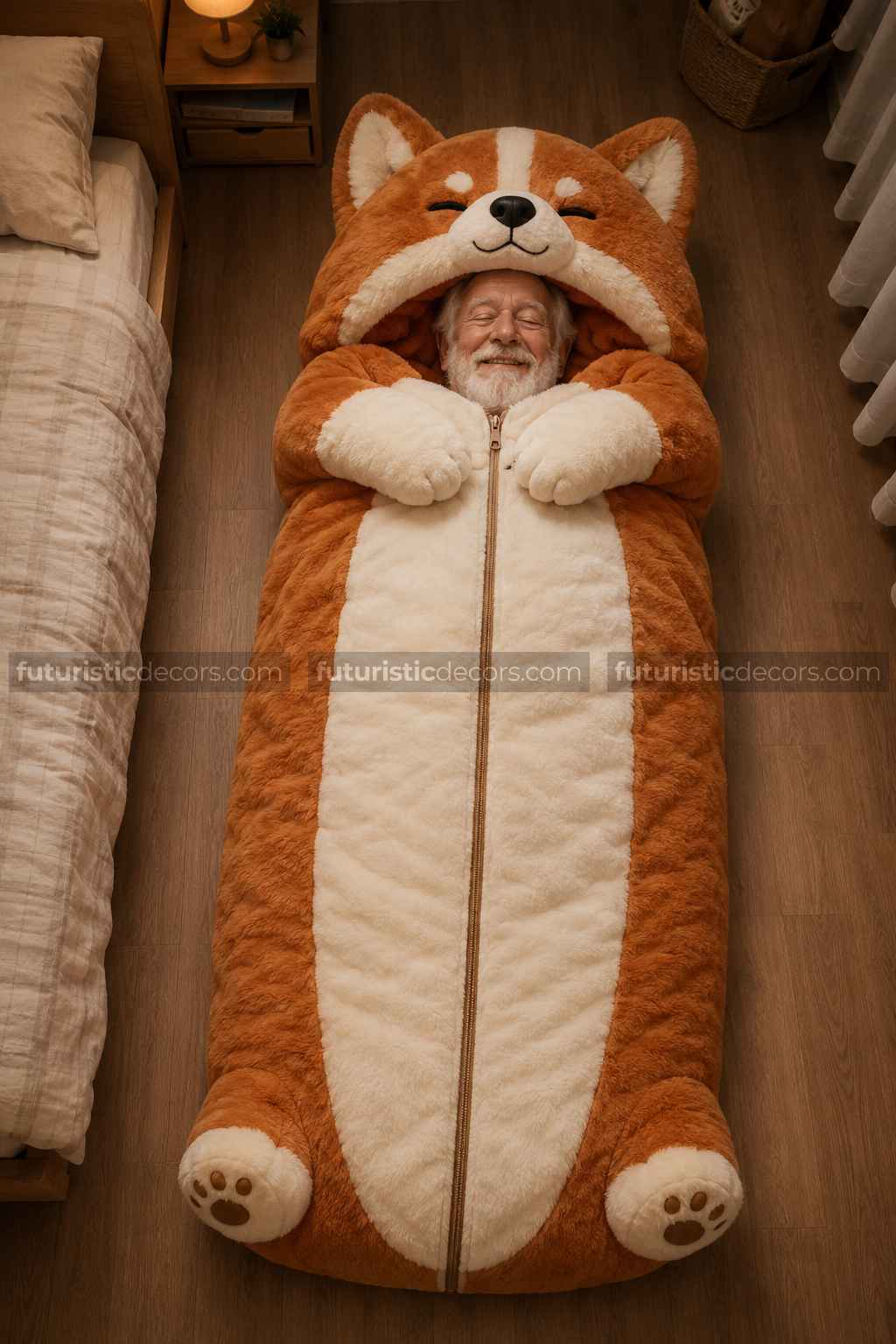 fluffy corgi-shaped sleeping bags