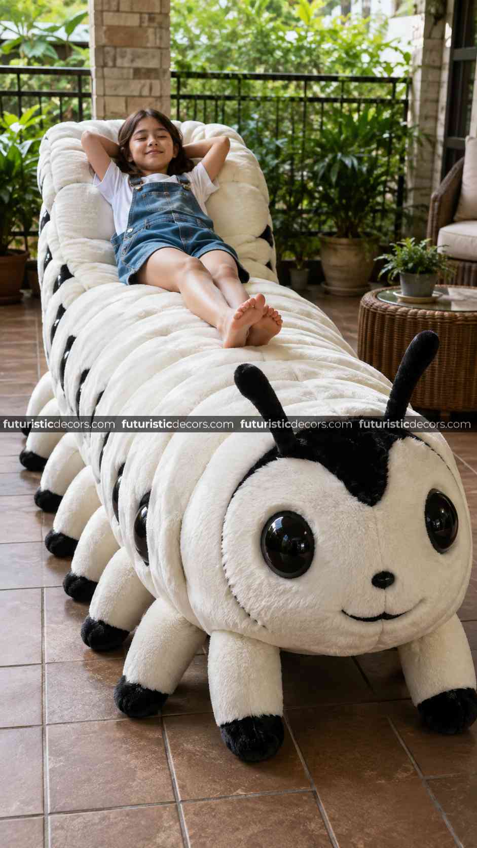 fluffy caterpillar-shaped lounger